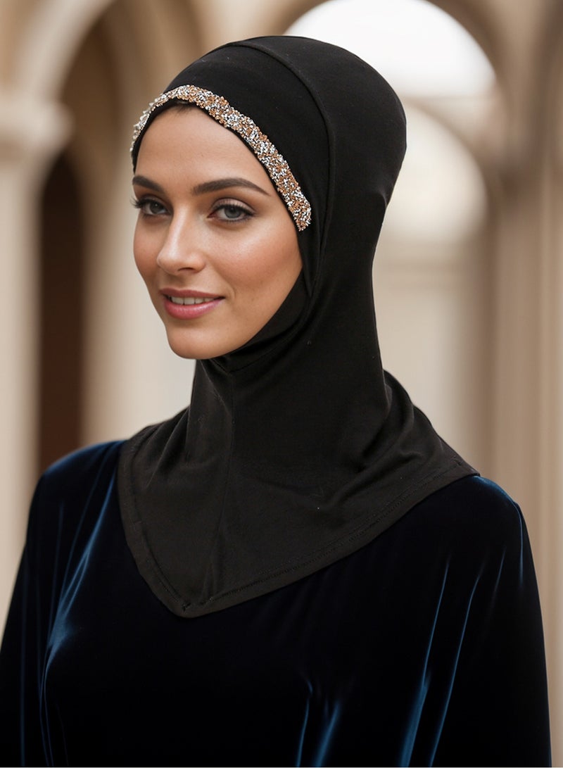 Modal Hijab Undersap with Sequin Muslim Stretchy Turban Full Cover Scarf Caps Full Neck Coverage for Women  - Image 2