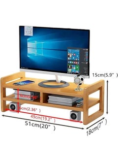 HOOKOR Monitor Stand 2 Tier Computer Monitor Stand Bamboo Desktop Stand with Storage Organizer PC Laptop TV Printer Monitor Stand Adjustable Height for Office and Home Use  - Image 2