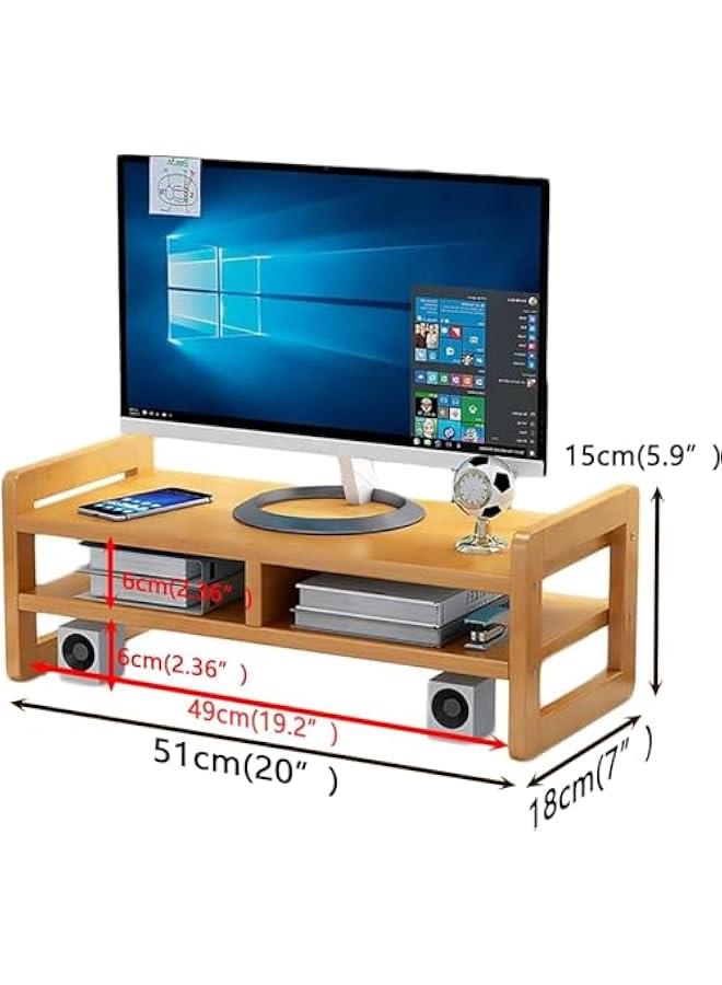 HOOKOR Monitor Stand 2 Tier Computer Monitor Stand Bamboo Desktop Stand with Storage Organizer PC Laptop TV Printer Monitor Stand Adjustable Height for Office and Home Use - Image 2