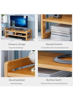 HOOKOR Monitor Stand 2 Tier Computer Monitor Stand Bamboo Desktop Stand with Storage Organizer PC Laptop TV Printer Monitor Stand Adjustable Height for Office and Home Use  - Image 4