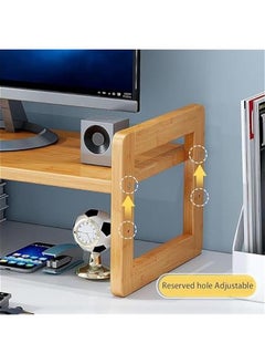HOOKOR Monitor Stand 2 Tier Computer Monitor Stand Bamboo Desktop Stand with Storage Organizer PC Laptop TV Printer Monitor Stand Adjustable Height for Office and Home Use  - Image 5