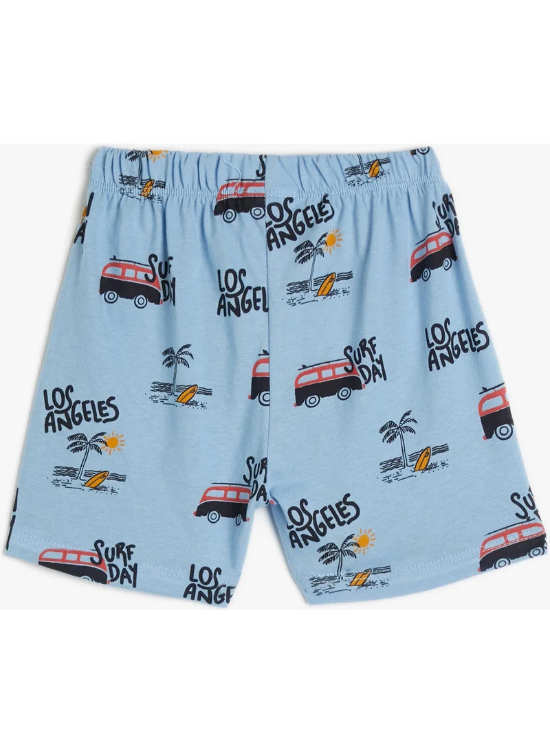 كوتون Shorts Tie Waist Elastic Car Printed Pocket Cotton