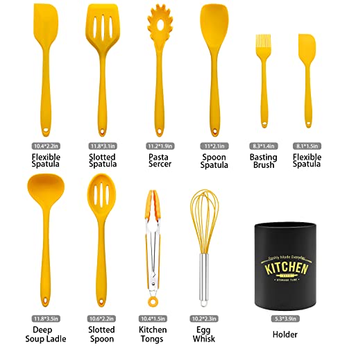 FTNESGYM 11 Piece Cooking Kitchen Utensils Set, Yellow Cooking Utensils Set, Non-Stick Silicone Spatula Set with Iron Utensils Holder, Silicone Kitchen Gadgets Utensil Set (Yellow) - Image 3