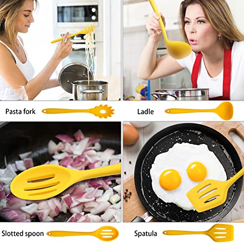 FTNESGYM 11 Piece Cooking Kitchen Utensils Set, Yellow Cooking Utensils Set, Non-Stick Silicone Spatula Set with Iron Utensils Holder, Silicone Kitchen Gadgets Utensil Set (Yellow) - Image 4