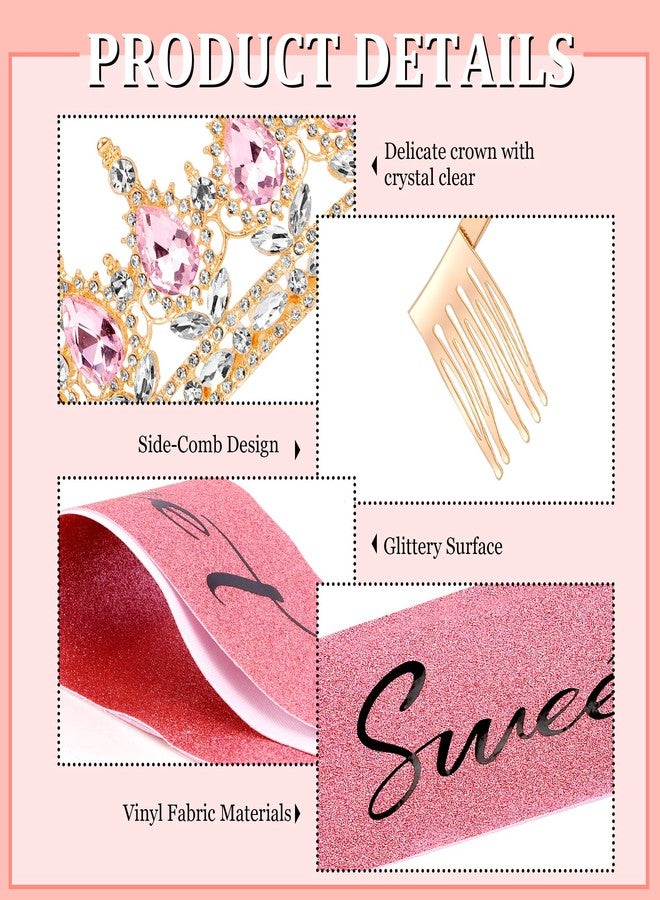 Cubaco 16th Birthday Sash and Crown CUBACO Gold Sweet 16 Tiara for Girls Rhinestone Queen Crown Tiara for Women Crystal Crowns Headband Princess Tiaras Sweet Sixteen Birthday Party Decoration - Image 5