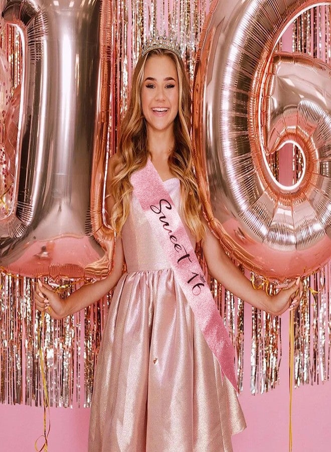 Cubaco 16th Birthday Sash and Crown CUBACO Gold Sweet 16 Tiara for Girls Rhinestone Queen Crown Tiara for Women Crystal Crowns Headband Princess Tiaras Sweet Sixteen Birthday Party Decoration - Image 3