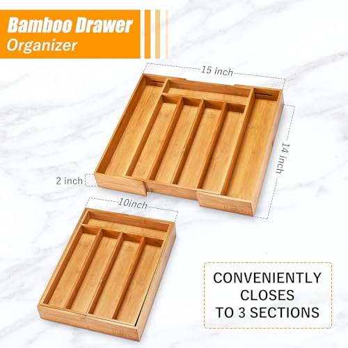 Bellsal Kitchen Silverware Drawer Organizer and Storage Flatware Cutlery Utensil Holder Spice Rack Containers Bathroom Counter Cabinet Office Desk Makeup Drawer Tray Kitchen and Dining Tools Decor Accessories - Image 3