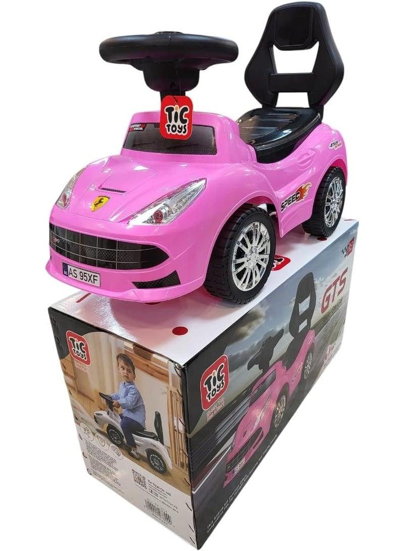 TIC TOYS Kids Ride-On Push Car, Pink Sport Design with Stable Wheels - Image 2