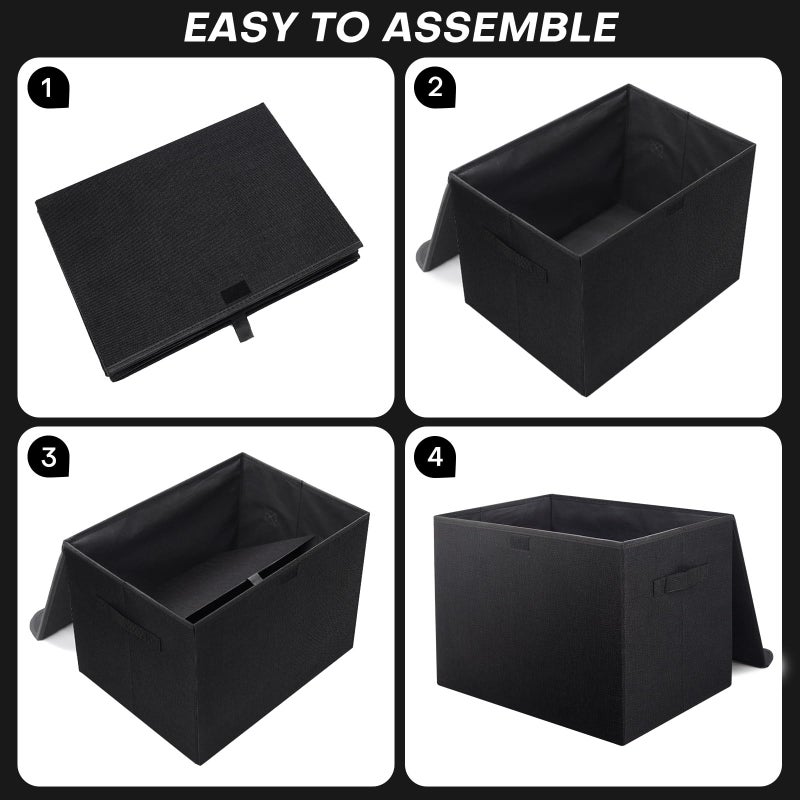 Bagnizer Large 17" 42 Quarts Collapsible Stackable Storage Bins with Lids [3-Pack] Foldable Fabric Linen Storage Boxes Cube, Closet Organizer Baskets with Label (16.7 x 12 x 12, Black) - Image 3