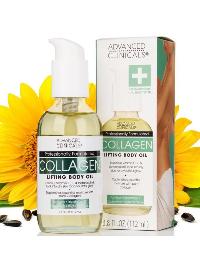Advanced Clinicals Firming Collagen Body Oil Skin Care Moisturizer | Massage Body Oil | Tighten, Firm, & Hydrate Collagen Oil For Scars, Wrinkles, Crepey Skin, & Stretch Marks, 3.8 Fl Oz - Image 1