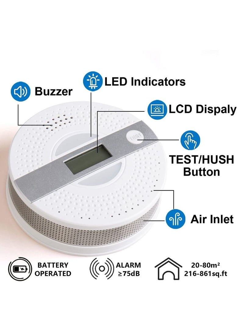 Captaintech Carbon Monoxide Detector, CO Alarm with LCD Screen Battery Powered Dual Sensor Combination, Led Indicator, Loud Sound Alert - Image 2