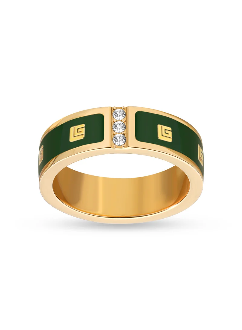 Guy Laroche Grace Gold Plated with Green Enamel Ring for Women 52mm