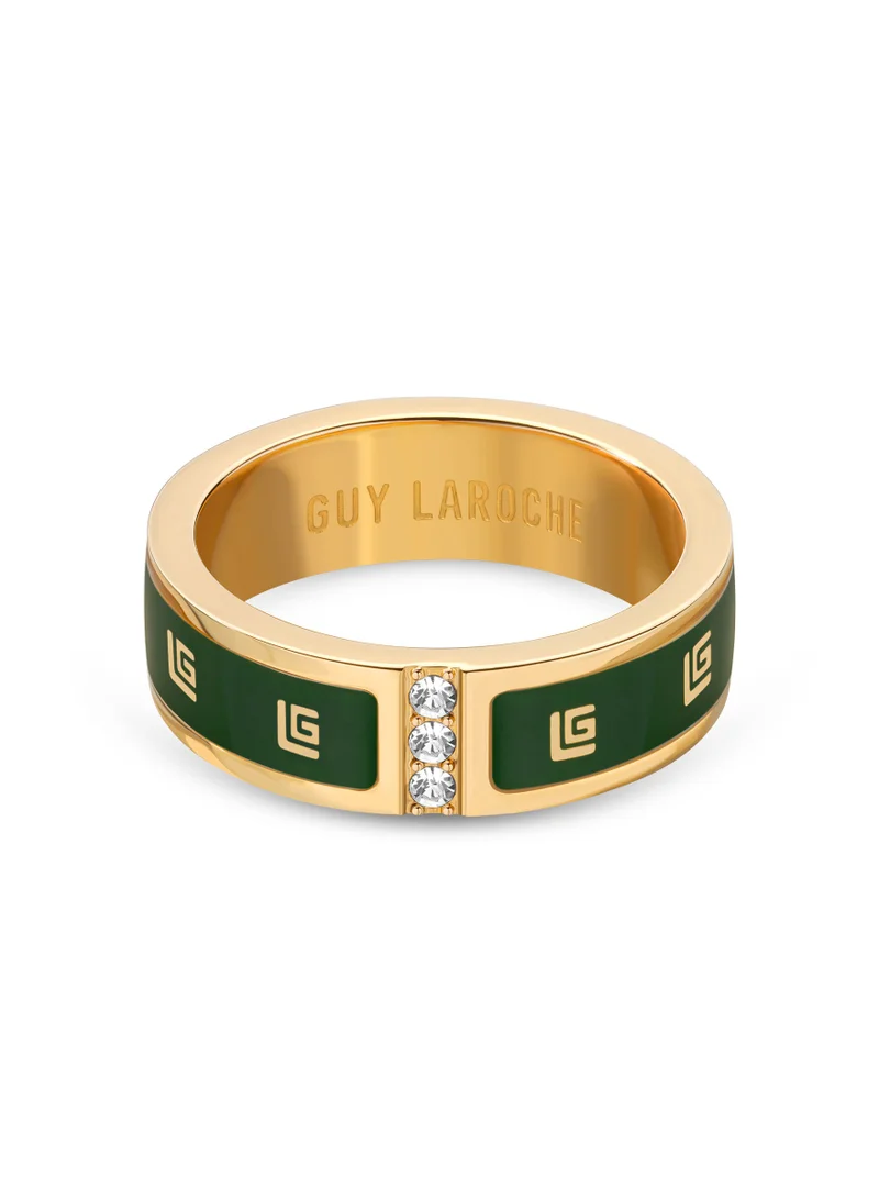 Guy Laroche Grace Gold Plated with Green Enamel Ring for Women 52mm