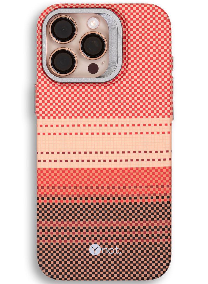 YNOT MagSafe Carbon Fiber Kevlar Protective Case with Camera Holder for iPhone 16 Pro - Red, and Brown - Image 1