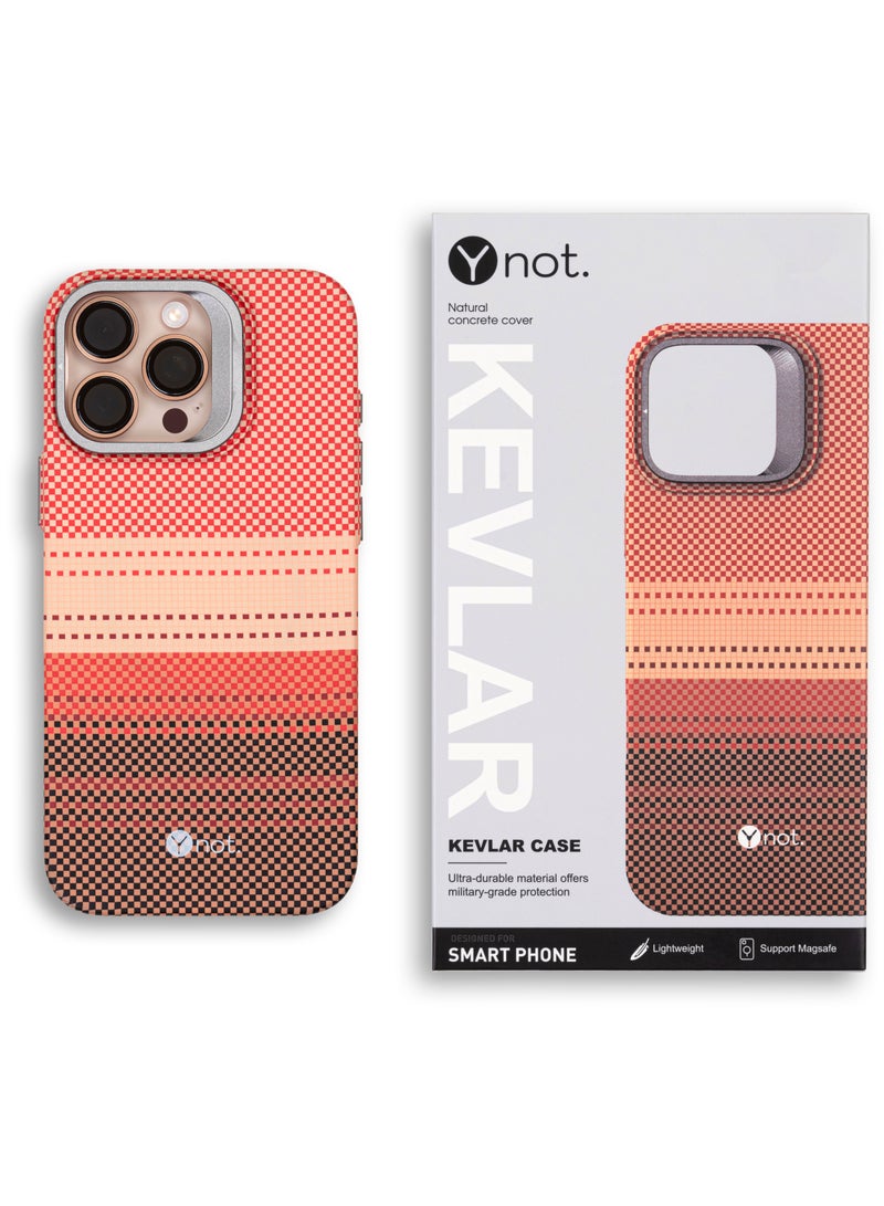 YNOT MagSafe Carbon Fiber Kevlar Protective Case with Camera Holder for iPhone 16 Pro - Red, and Brown - Image 2