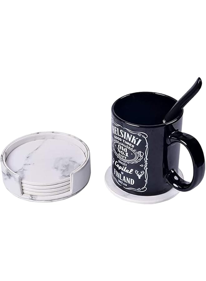 إيروريكس 6 قطع من قواعد الأكواب المصنوعة من الجلد الصناعي مع حامل، قواعد أكواب مقاومة للحرارة باللون الأبيض الرخامي - Image 4