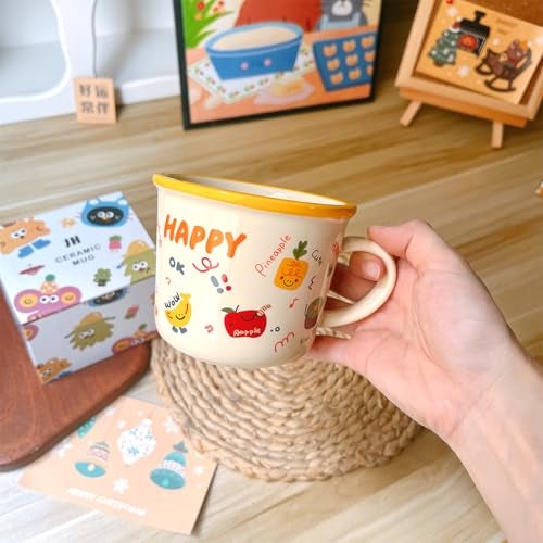 Spooky Bear Ceramic Mug – 375ml Cartoon Coffee & Tea Cup with Handle – Colorful Breakfast Cup for Kids, Women, Men – Fun Gift for Birthday, Christmas, Valentine's Day & More (Yellow) - Image 1