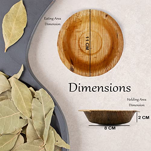 Crazy Sutra Eco-Friendly Disposable Cutlery- Combo of Round Areca Palm Leaf Bowls-4 Inch (25pc) & Wooden Spoon (25pc) for Parties, Birthdays,Bbqs,Picnics and Events - Image 2