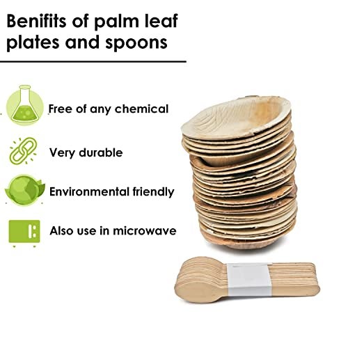 Crazy Sutra Eco-Friendly Disposable Cutlery- Combo of Round Areca Palm Leaf Bowls-4 Inch (25pc) & Wooden Spoon (25pc) for Parties, Birthdays,Bbqs,Picnics and Events - Image 3