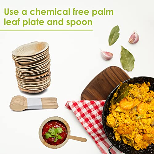 Crazy Sutra Eco-Friendly Disposable Cutlery- Combo of Round Areca Palm Leaf Bowls-4 Inch (25pc) & Wooden Spoon (25pc) for Parties, Birthdays,Bbqs,Picnics and Events - Image 5