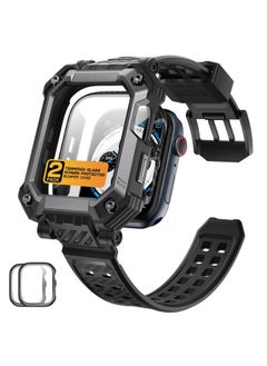 for Apple Watch Series 9 45mm Band with Case (Unicorn Beetle Pro), [Built-in Tempered Glass Screen Protector] Rugged Protective Men Cover with Adjustable Strap Band for iWatch 9/8/7, Black