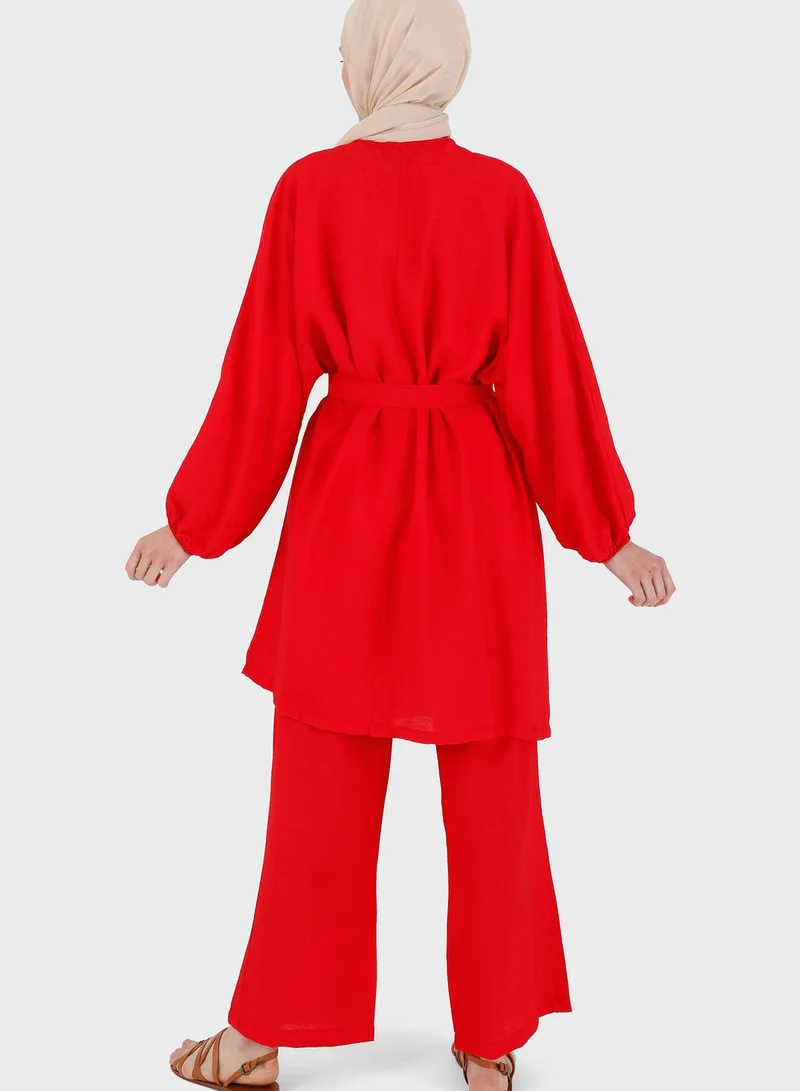 Benin by modanisa Belt Detail Tunic & Pants Set