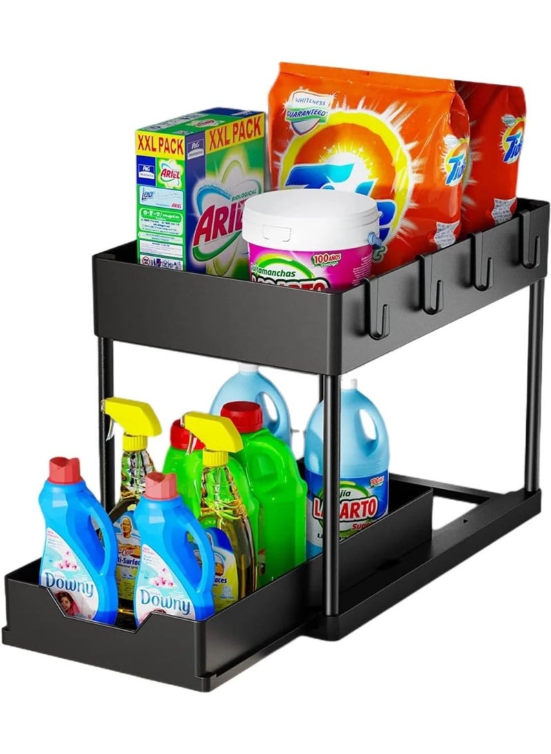 VIO 2 Tier Slide Out Organizer for Condiments Toiletries Cosmetics Laundry Products Multifunctional Sliding Shelf Storage Rack for Kitchen Countertop Under Sink Bathroom Toilet Laundry Room Home Office  - Image 1