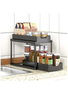 VIO 2 Tier Slide Out Organizer for Condiments Toiletries Cosmetics Laundry Products Multifunctional Sliding Shelf Storage Rack for Kitchen Countertop Under Sink Bathroom Toilet Laundry Room Home Office  - Image 2