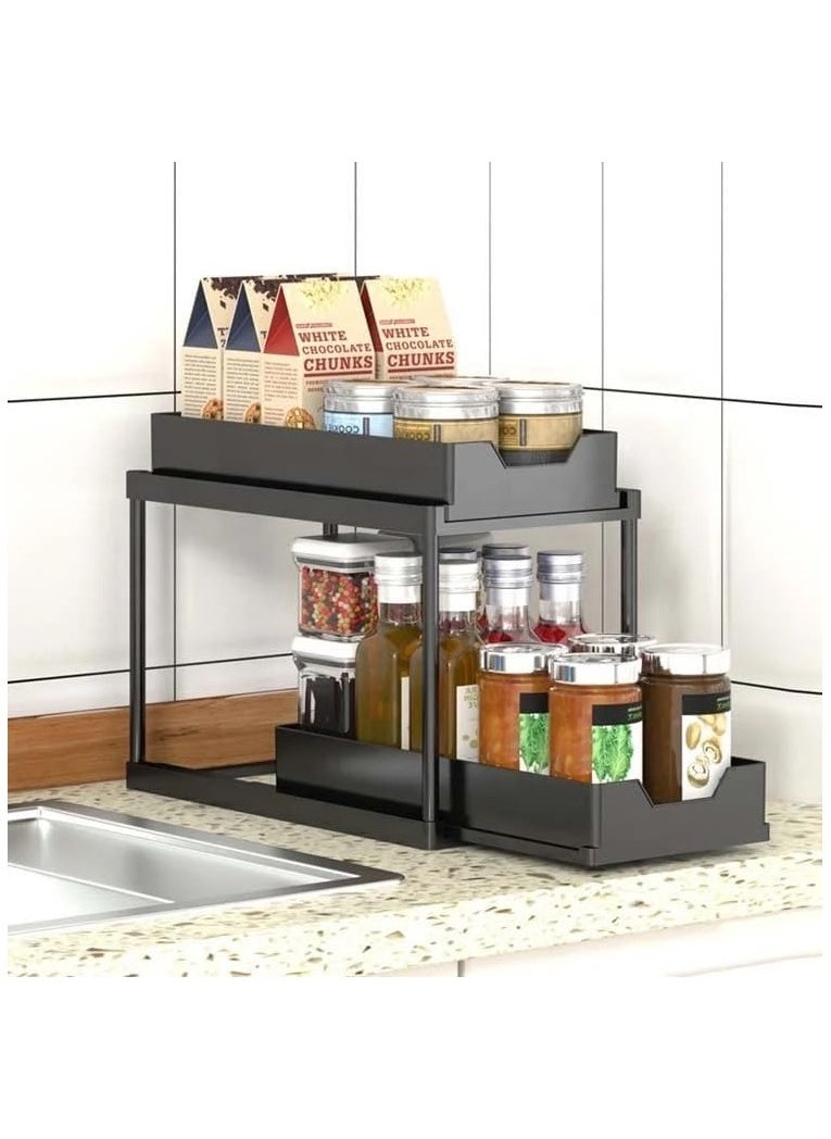 VIO 2 Tier Slide Out Organizer for Condiments Toiletries Cosmetics Laundry Products Multifunctional Sliding Shelf Storage Rack for Kitchen Countertop Under Sink Bathroom Toilet Laundry Room Home Office  - Image 2