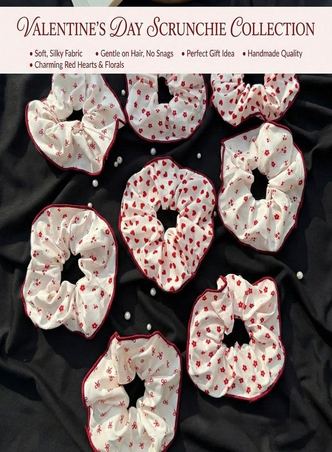 Radhya Accessories Valentine Bow Hair Ties for Girls Women Soft Elastic Cotton Scrunchies XL Fluffy Heart Rubber Bands Korean Hair Accessories for Ponytail Bun | Pack of 2 - Image 2