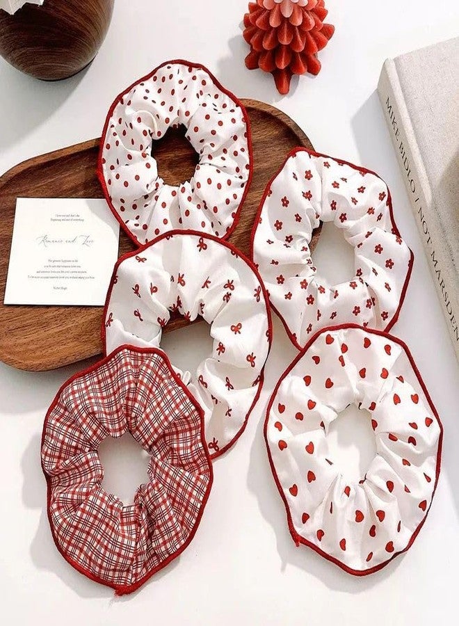 Radhya Accessories Valentine Bow Hair Ties for Girls Women Soft Elastic Cotton Scrunchies XL Fluffy Heart Rubber Bands Korean Hair Accessories for Ponytail Bun | Pack of 2 - Image 1