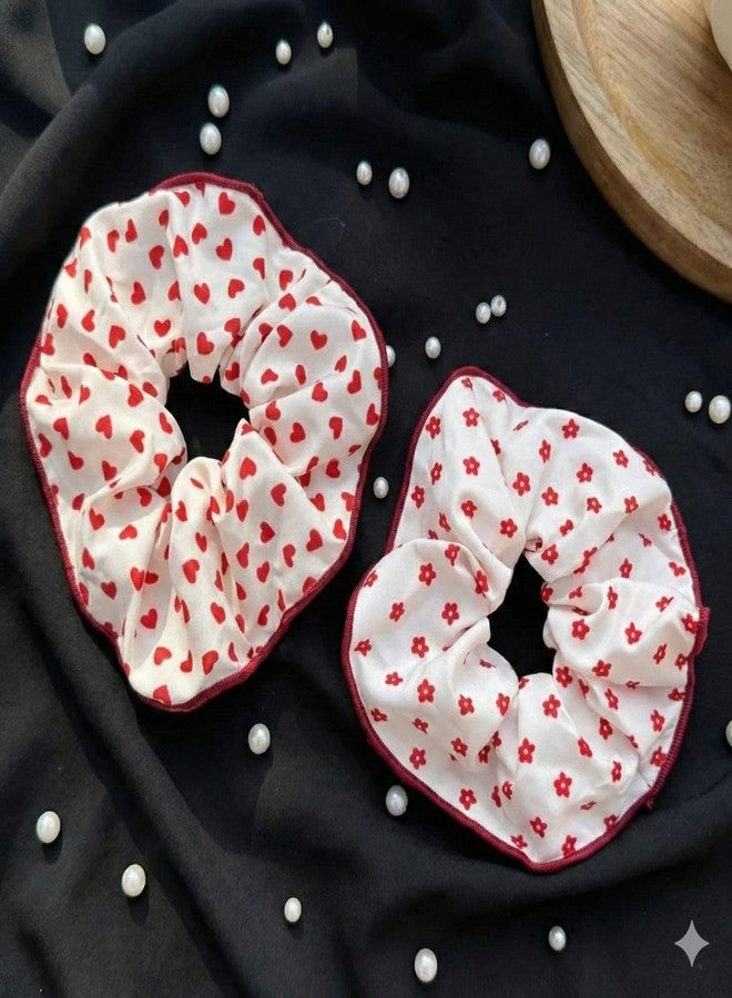 Radhya Accessories Valentine Bow Hair Ties for Girls Women Soft Elastic Cotton Scrunchies XL Fluffy Heart Rubber Bands Korean Hair Accessories for Ponytail Bun | Pack of 2 - Image 4