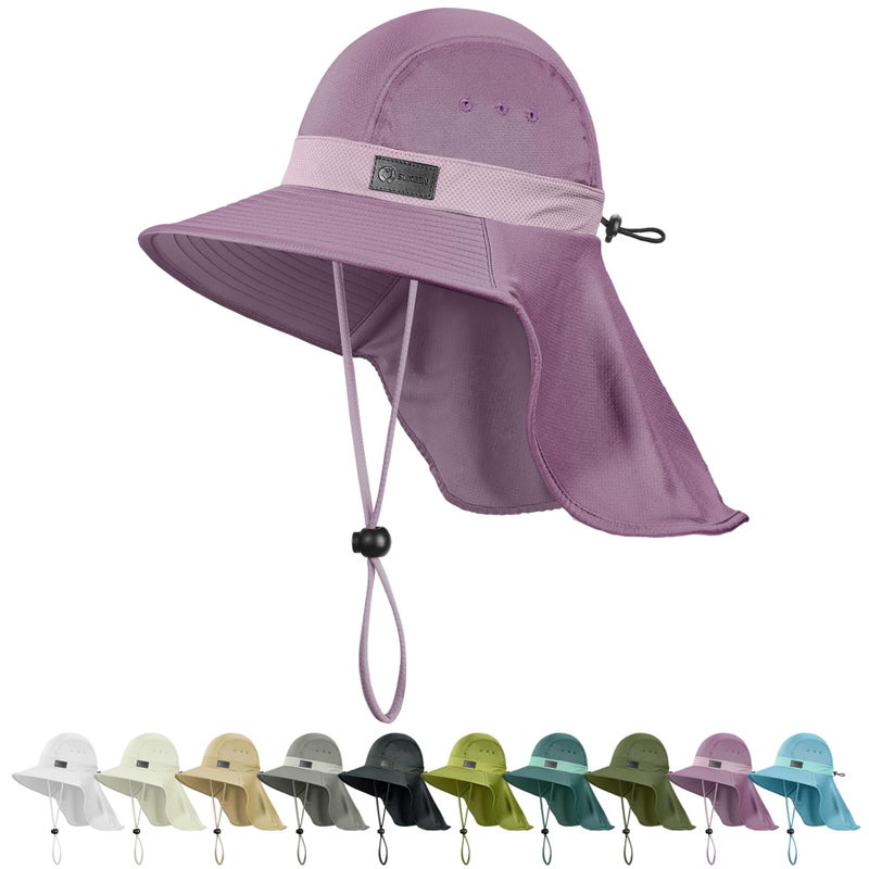 Sukeen Cooling Sun Hat for Men Women UPF50 Wide Brim Fishing Hat with Neck Flap Adjustable Foldable Bucket Hat for Hiking Purple - Image 2