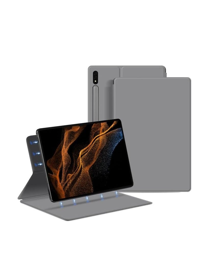 متوافق مع غطاء Samsung Galaxy Tab S10 Ultra مقاس 14.6 بوصة 2024 غطاء مغناطيسي ذكي ورفيع للغاية مع فتحة قلم جلدية بغطاء جلدي يعمل أثناء النوم والاستيقاظ (رمادي) - Image 1