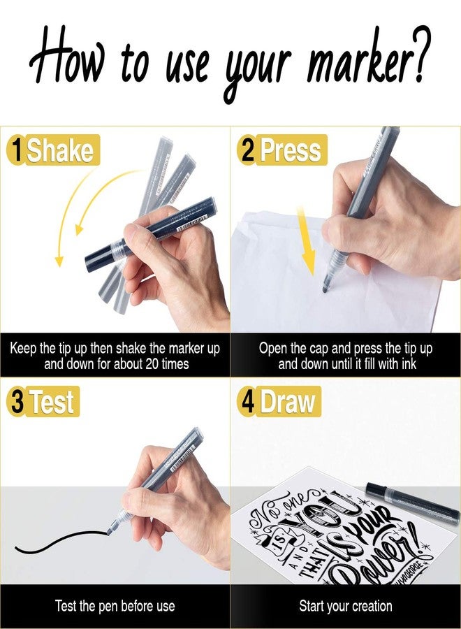 AKARUED Black Acrylic Paint Pens - 8Pack Black Paint Markers, Acrylic Paint Pens for Rock Painting, Stone, Wood, Canvas, Glass, Metallic, Ceramic, Graffiti, Paper, Drawing, Water-Based Acrylic Paint Sets - Image 4