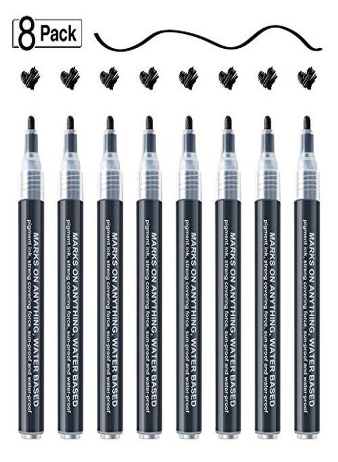 AKARUED Black Acrylic Paint Pens - 8Pack Black Paint Markers, Acrylic Paint Pens for Rock Painting, Stone, Wood, Canvas, Glass, Metallic, Ceramic, Graffiti, Paper, Drawing, Water-Based Acrylic Paint Sets - Image 2
