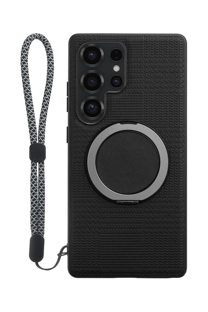 VKL Case Compatible with Samsung Galaxy S25 Ultra (2025), Built-in 360° Rotatable Ring Stand & Lanyard & Precision Hole Lens Protection, Frosted Protective Cover (Black) - Image 1