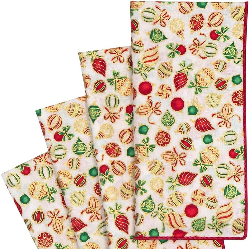 Decorative Things Christmas Napkins 18 x 18 Cloth Napkins Set of 12 Elegant 100 Cotton Linen Napkins Christmas Dinner Napkins for Christmas Table Decor and Table Settings Holiday Party Red Ornaments Print - Image 1