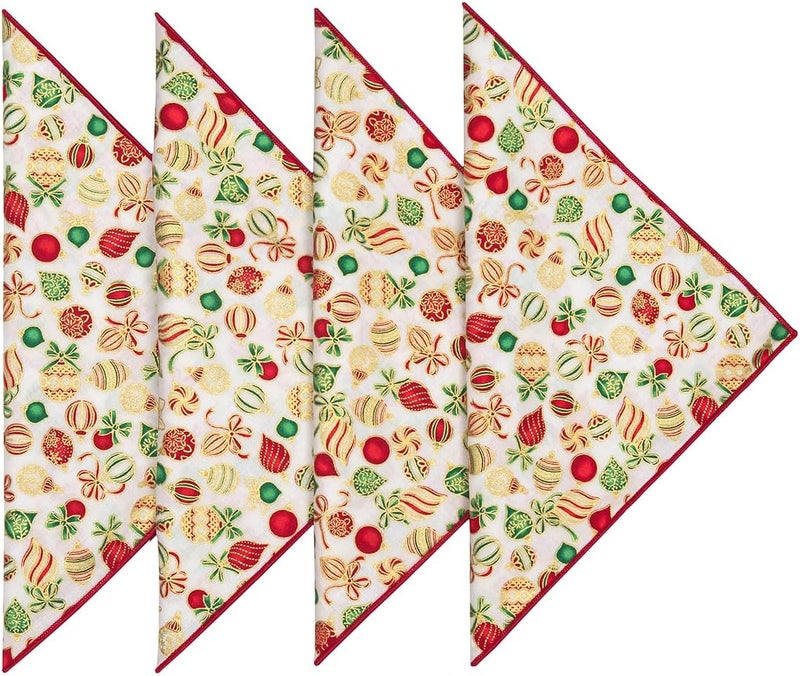 Decorative Things Christmas Napkins 18 x 18 Cloth Napkins Set of 12 Elegant 100 Cotton Linen Napkins Christmas Dinner Napkins for Christmas Table Decor and Table Settings Holiday Party Red Ornaments Print - Image 2