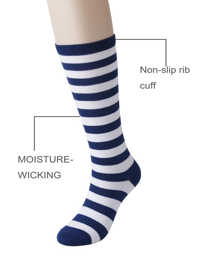 Cerebro Knee High Socks for Kids Stripes Girls Cotton Calf Athletic Tube Socks,SOCKS (1Pairs 6-10Y, 1Pairs dark blue) - Image 2