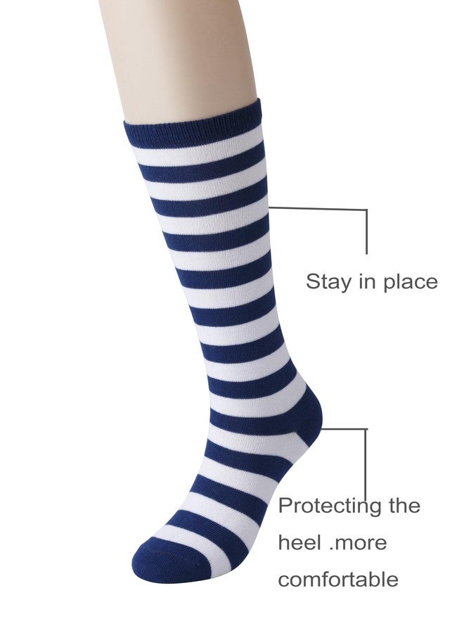 Cerebro Knee High Socks for Kids Stripes Girls Cotton Calf Athletic Tube Socks,SOCKS (1Pairs 6-10Y, 1Pairs dark blue) - Image 3