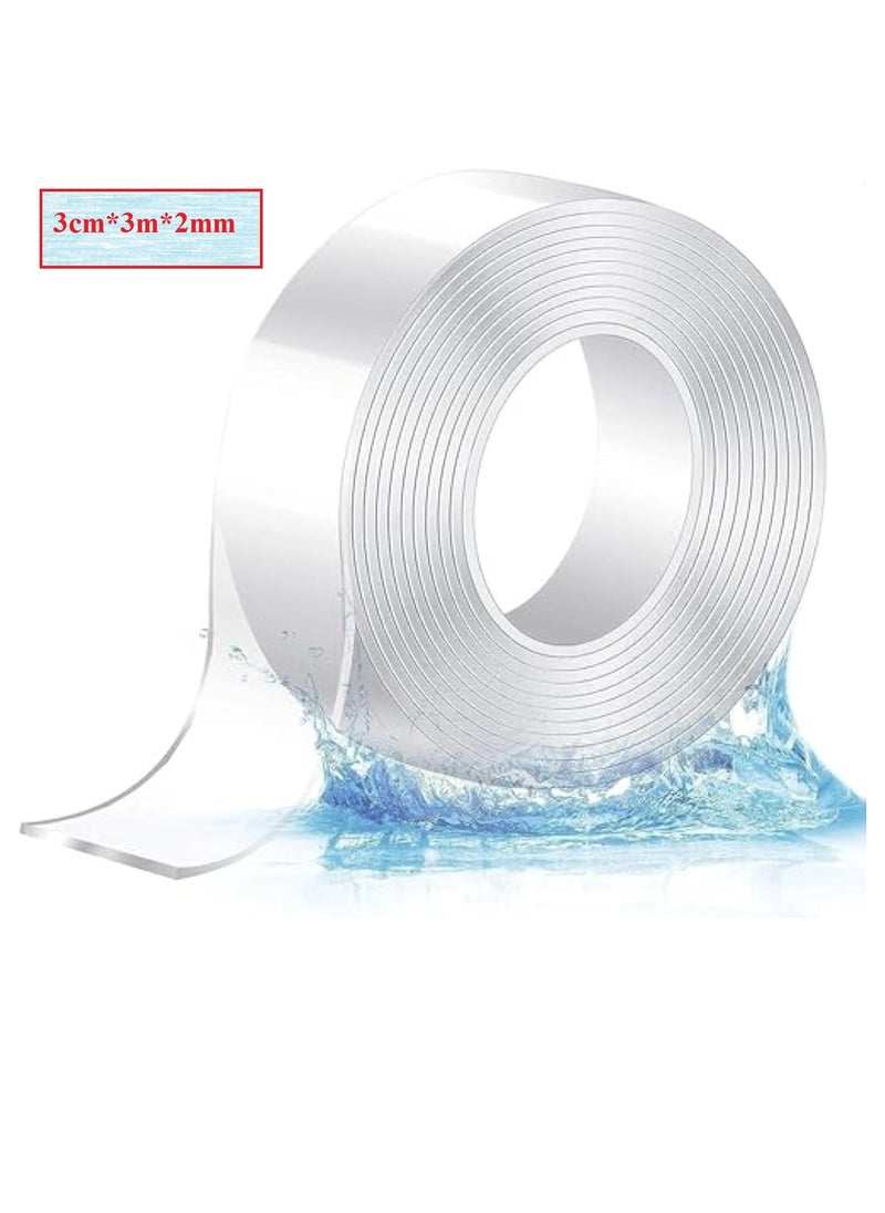 Meetion 3Meter Double Sided Tape Heavy Duty, Waterproof Acrylic Double Sided Adhesive Clear Tape, Removable Sticky Tape for Walls/Carpet/Wood(3M x 3CM x 2MM)  - Image 1