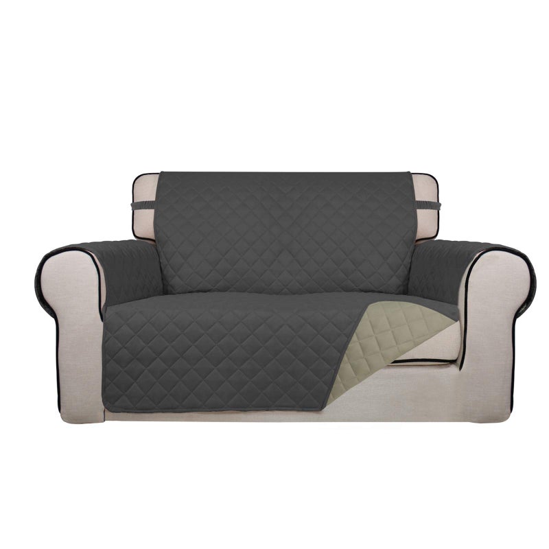 PureFit Reversible Quilted Sofa Cover Water Resistant Slipcover Furniture Protector Washable Couch Cover with Non Slip and Elastic Straps for Kids Dogs Pets Loveseat Dark GrayBeige