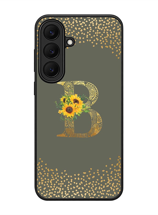 Stylizedd Rugged Case for Samsung Galaxy S26 FE- Slim Fit Hybrid Rubber Cover Sunflower Monogram - B (Olive Green)