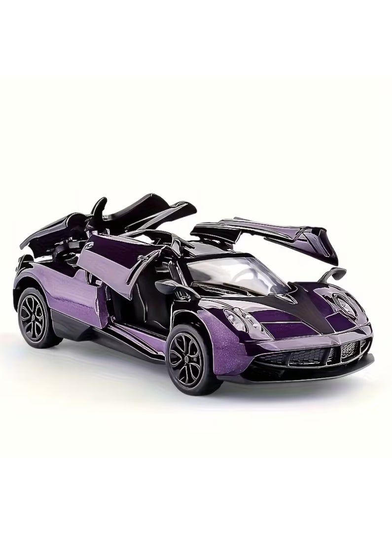1:43 Scale Alloy Supercar Model Toy Car, Pull-Back, Retractable Wings, 3-Door Design, Purple & Black - Image 3