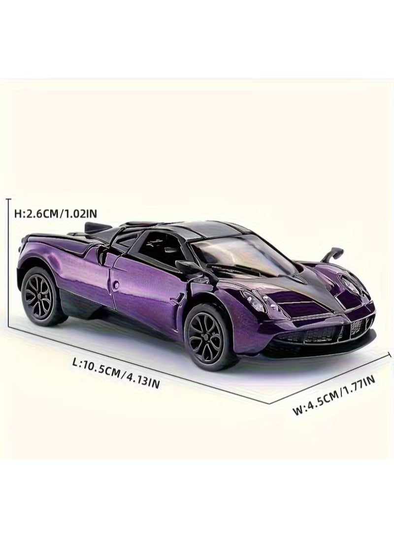 1:43 Scale Alloy Supercar Model Toy Car, Pull-Back, Retractable Wings, 3-Door Design, Purple & Black - Image 2