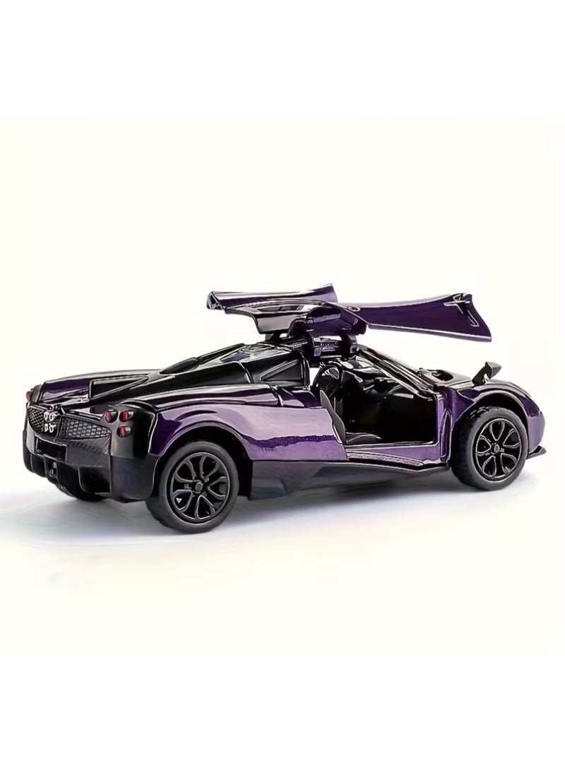 1:43 Scale Alloy Supercar Model Toy Car, Pull-Back, Retractable Wings, 3-Door Design, Purple & Black - Image 5