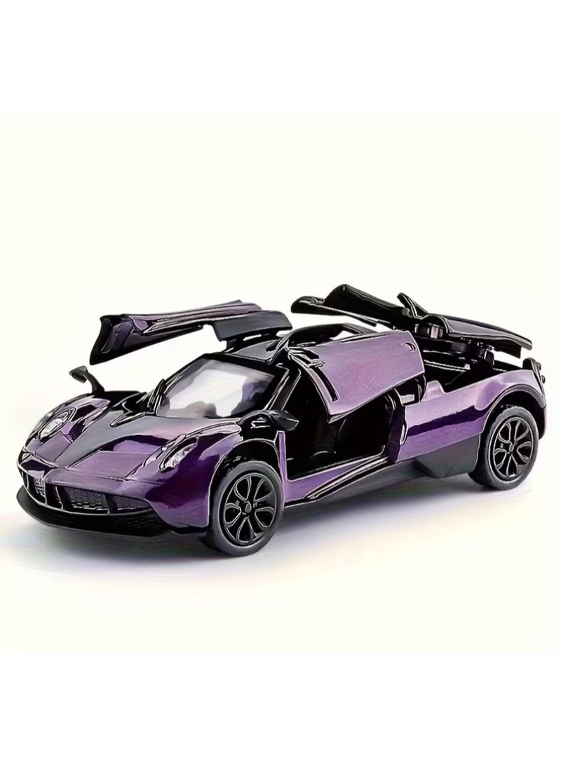 1:43 Scale Alloy Supercar Model Toy Car, Pull-Back, Retractable Wings, 3-Door Design, Purple & Black - Image 1