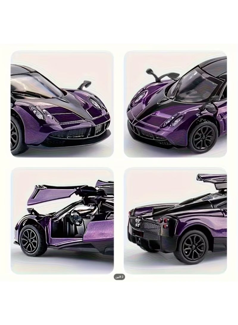 1:43 Scale Alloy Supercar Model Toy Car, Pull-Back, Retractable Wings, 3-Door Design, Purple & Black - Image 4