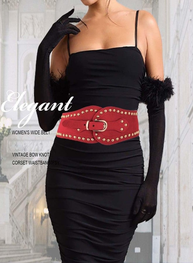 CanB Women Stretch Belts Elastic Wide Waist Belt Plus Size Belts Women's Waistband for Dress (Red) - Image 2